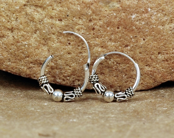 Creolen Silber 925 - Schönes Muster & Kugel - 15 mm - Offen